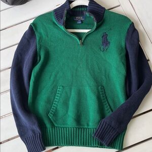 Polo Ralph Lauren Green And Blue Pullover large pony Cotton 14-16